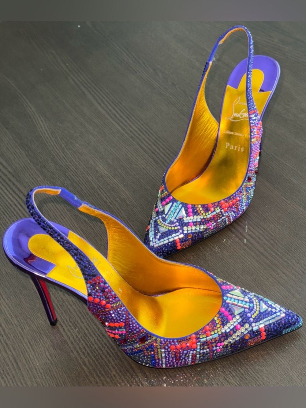 Christian Louboutin Purple Crystal Embellished Slingback Pumps